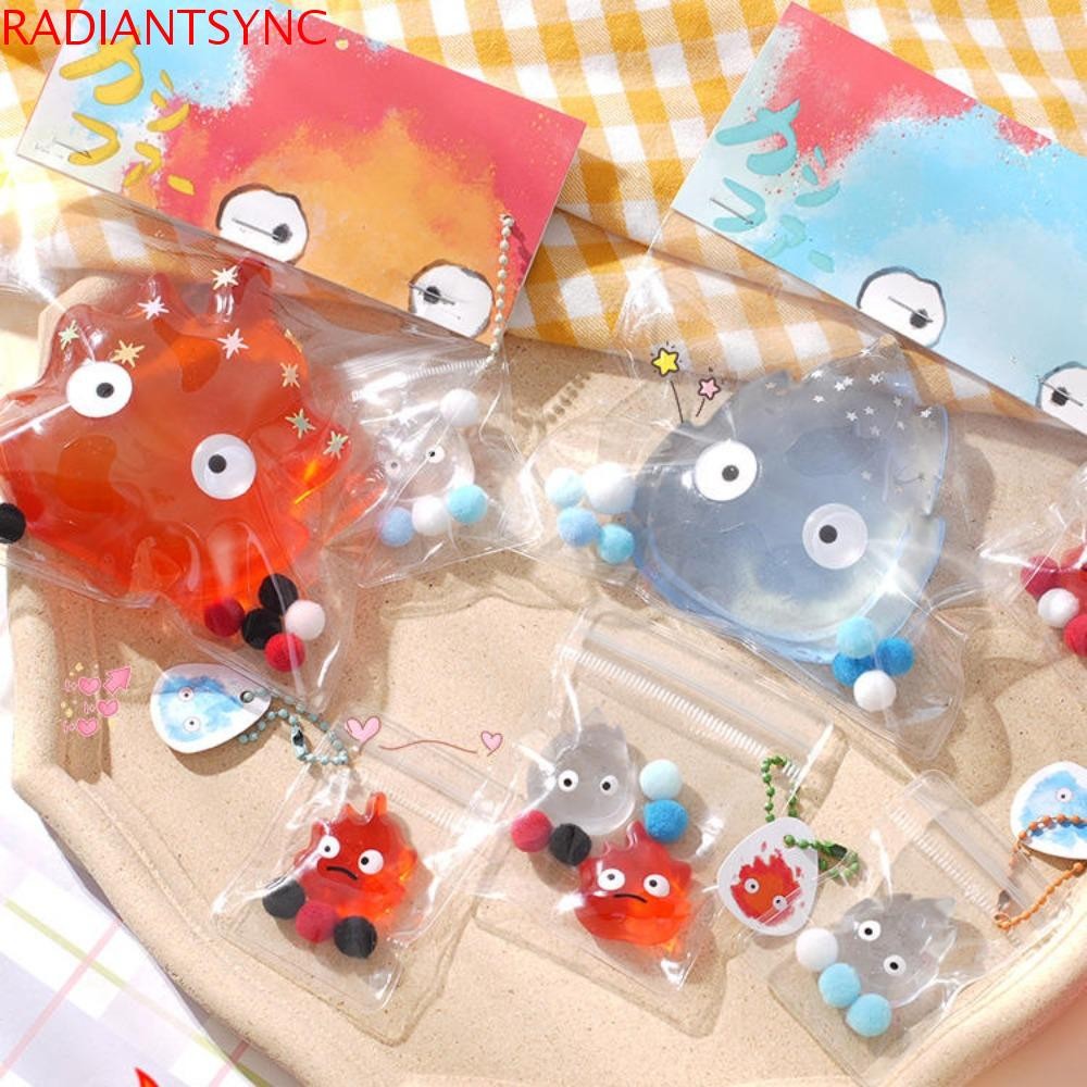 RADIANTSYNC Fire ตุ๊กตาบีบของเล่น,พวงกุญแจ Calcifer Mini Anime Squeeze Bag,Novelty Pendant Red Anime Kawaii สร้างสรรค์น่ารัก SqueezeToy เด็ก