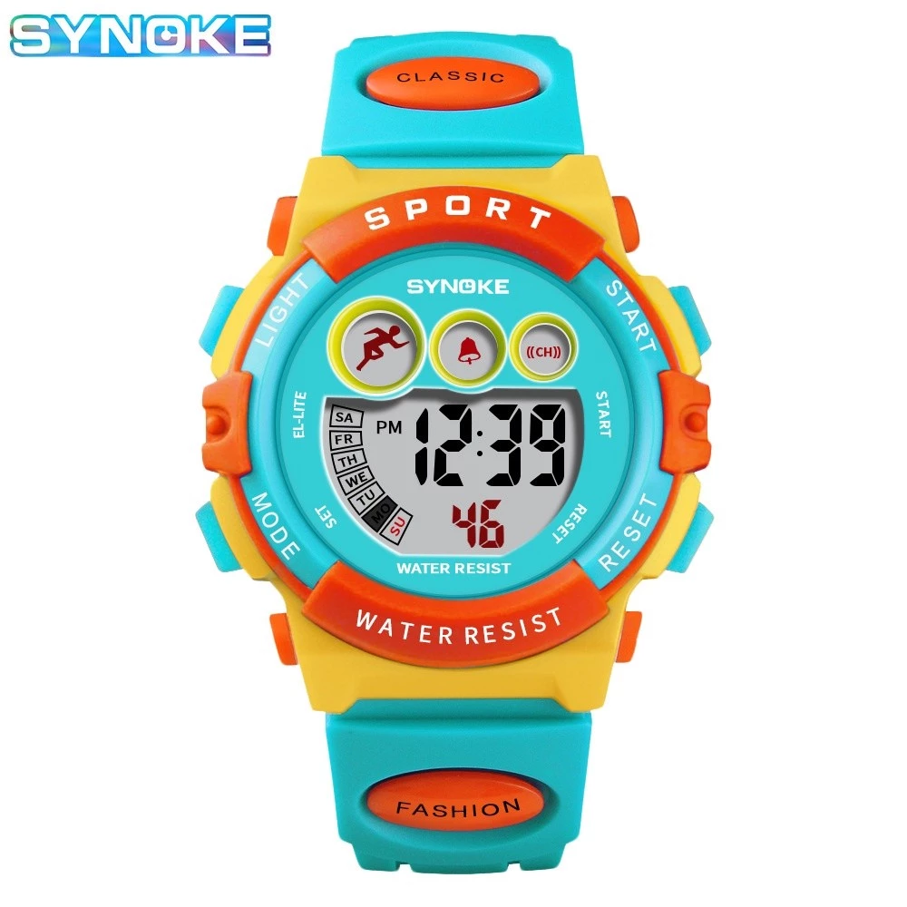 SYNOKE นาฬิกาสําหรับเด็กเด็กเด็กสาวหรูหรากันน้ํากีฬานาฬิกาดิจิตอล