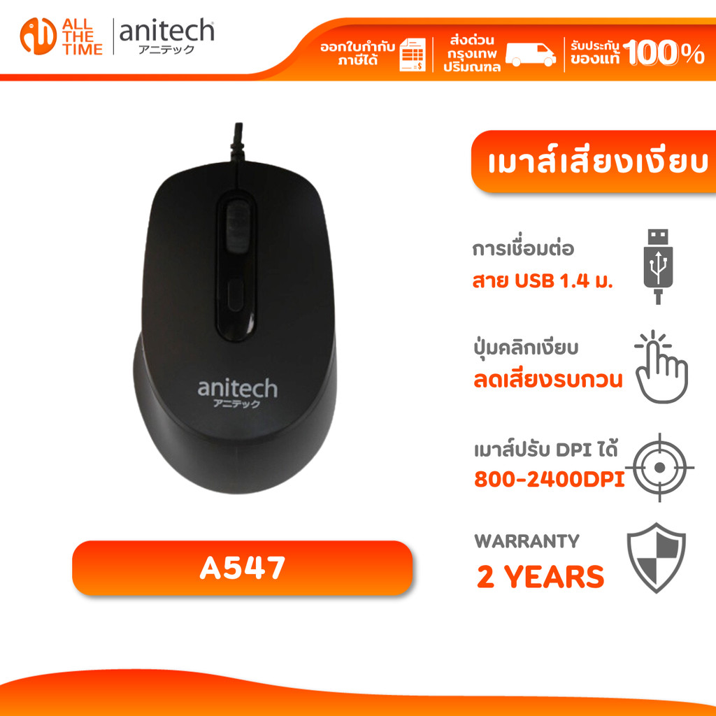 ANITECH A547 WIRED MOUSE SILENT CLICK เมาส์ชนิดมีสาย เสียงคลิกเบา ไร้เสียงรบกวน