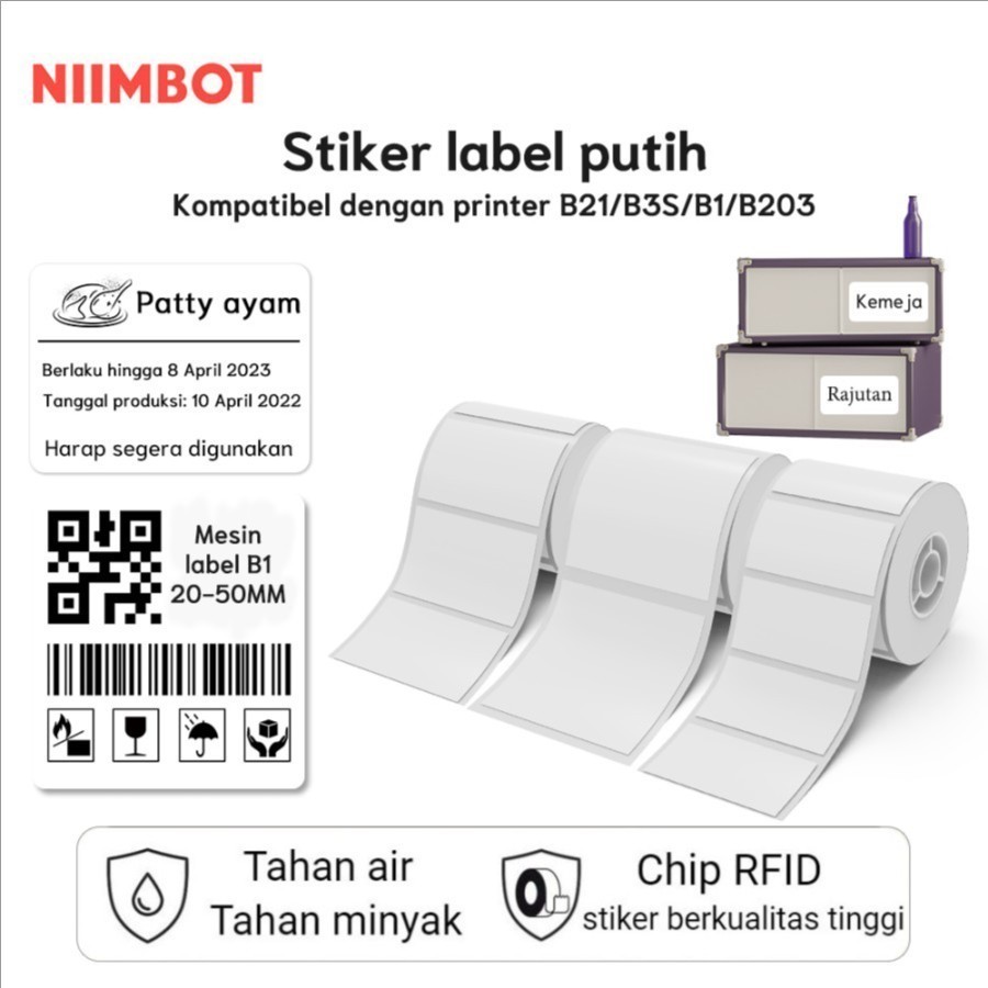 NIIMBOT B21 B1 B203 B3S WHITE LABEL WATERPROOF OIL-RESISTANT THERMAL STICKER