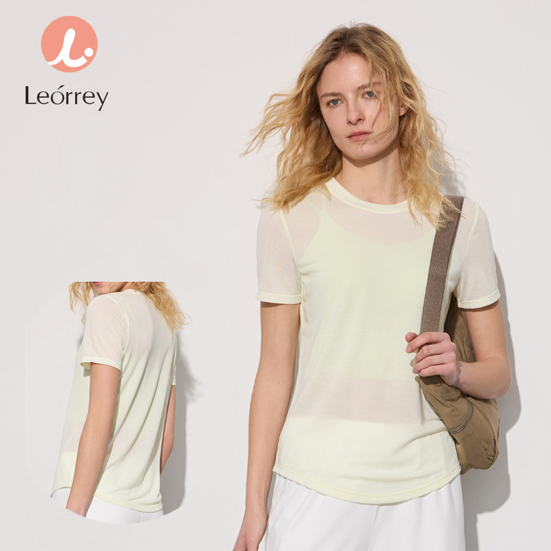 Leorrey-เสื้อยืดคอกลม ระบายอากาศได้ดี แห้งเร็ว ผลิตจาก Lyocell แขนสั้นสำหรับใส่เล่นกีฬา