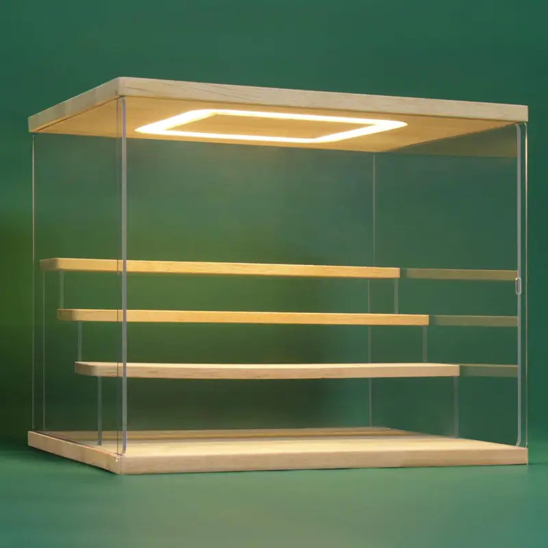 Clear Acrylic Display Case Stand with LED Light 2/3/4/5/6 Tier Storage Box Showcase Organizer Box