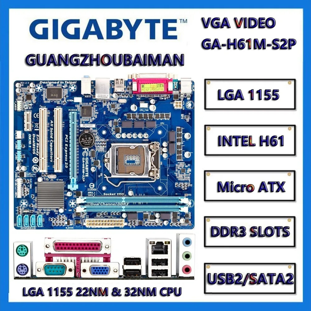 Gigabyte ga-h61m-s2p s2pv s2ph lga 1155 Intel h61 micro-atx เมนบอร์ด Intel pci- e2.0 usb2.0