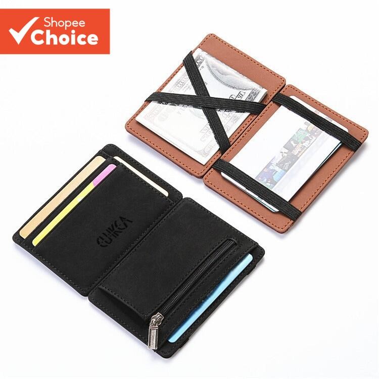กระเป๋าสตางค์หนัง PU หนัง Mini สําหรับผู้ชายบางเฉียบ – กระเป๋าใส่เหรียญซิปบางและกระเป๋าใส่บัตรหลายใบ