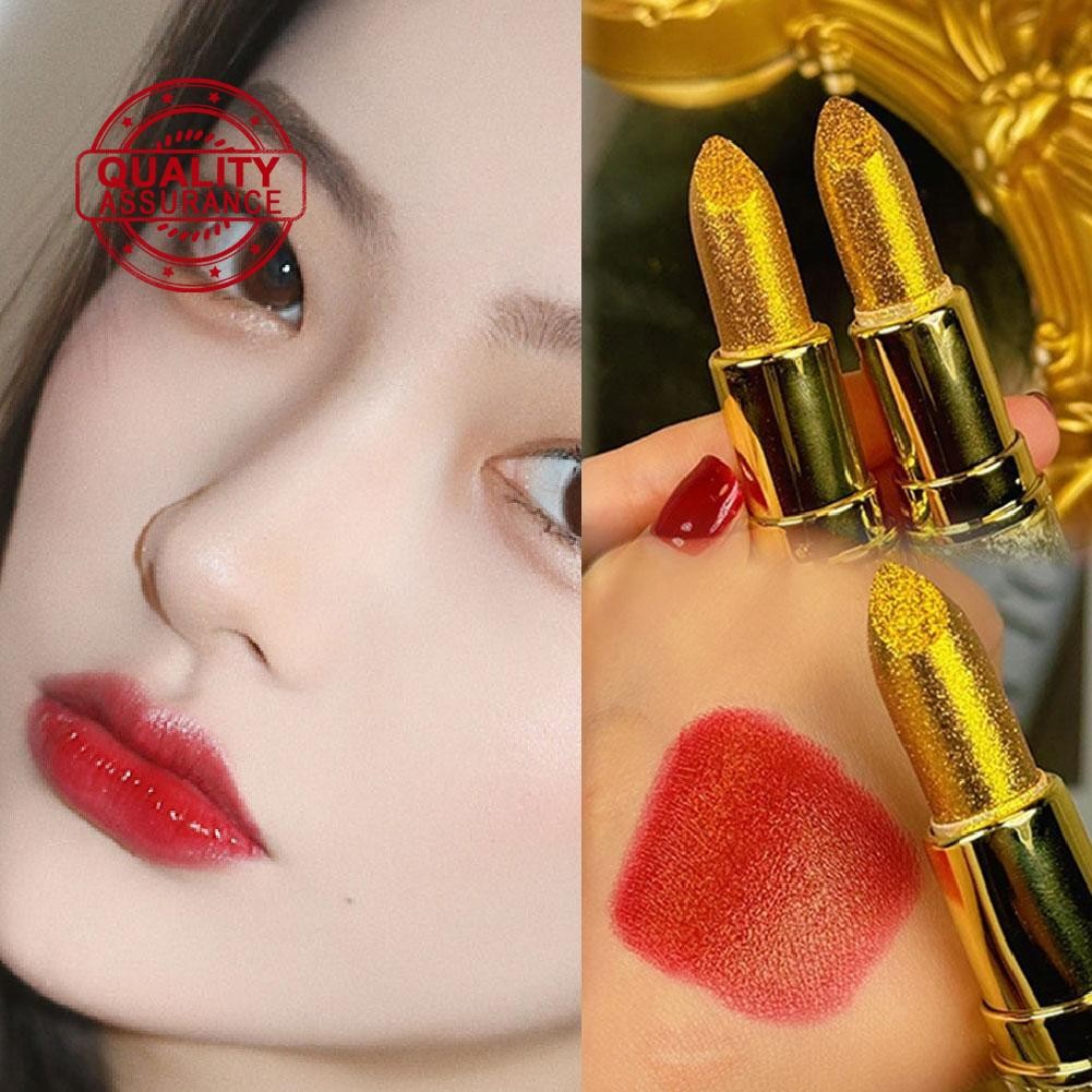 Golden Powder Lipstick Shiny Non-fading Lipstick Long-lasting Moisturizing สําหรับผู้หญิง T9E1