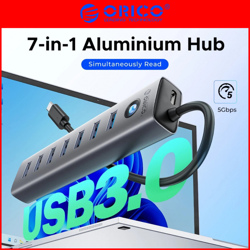 ORICO อะแดปเตอร์ฮับ USB 3.0 7 พอร์ต Type-C Splitter 5Gbps แล็ปท็อปเดสก์ท็อปที่รองรับความเร็วสูง (CL7U)