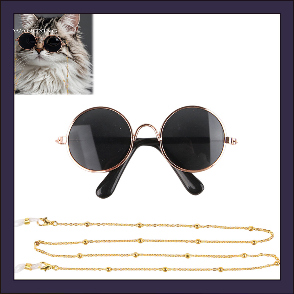 [WX] แว่นตาสัตว์เลี้ยงแฟชั่นโซ่แว่นตาสัตว์เลี้ยงสไตล์แมวแว่นกันแดดที่มีโซ่ทองสําหรับแมวและสุนัขขนาดเ