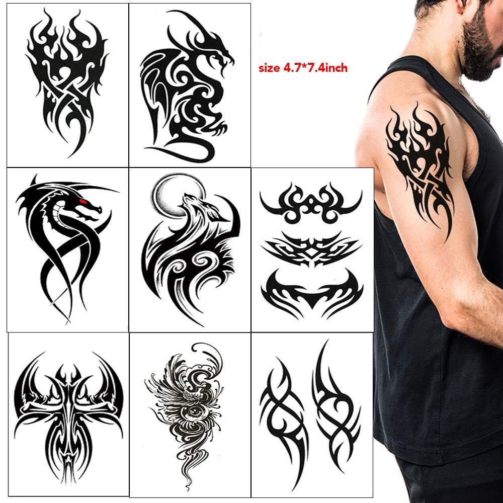 Black Tribal Totem สติ๊กเกอร์รอยสักสำหรับผู้ชายและผู้หญิง Maori ที่สมจริง Thorns Mandala แขนหน้าอก Body Tattoos