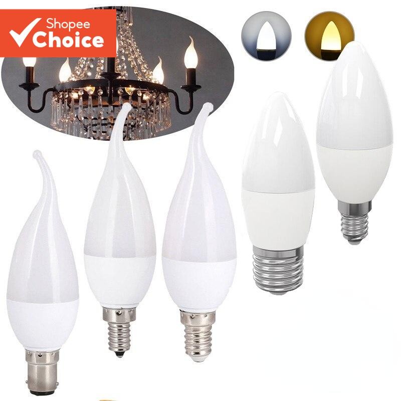 E14 หลอดไฟ LED E27 ไฟ LED โคมไฟโคมระย้า หลอดเทียน 3W โคมไฟไฟตกแต่ง Warm White ประหยัดพลังงาน