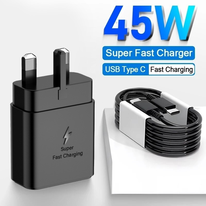 45W Fast Charger UK Super Fast Plug PD Type C สําหรับ Type C Samsung Galaxy S25 Ultra S20 S20 21 S22