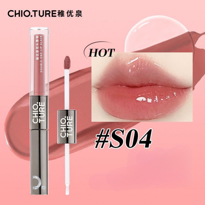 CHIOTURE # ลิปกลอสกระจกสองเอฟเฟกต์สองหัวไม่ง่ายที่จะติดถ้วยลิปกลอสกระจกติดทนนาน