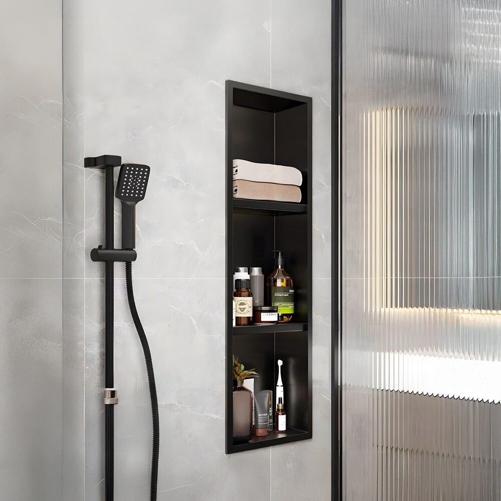 Ghouse Online Verno ชั้นวางของฝังผนังสเตนเลส304 3 ชั้น รุ่น ST03 12.5X28X90CM ST03 สีเทา สินค้าขายดี