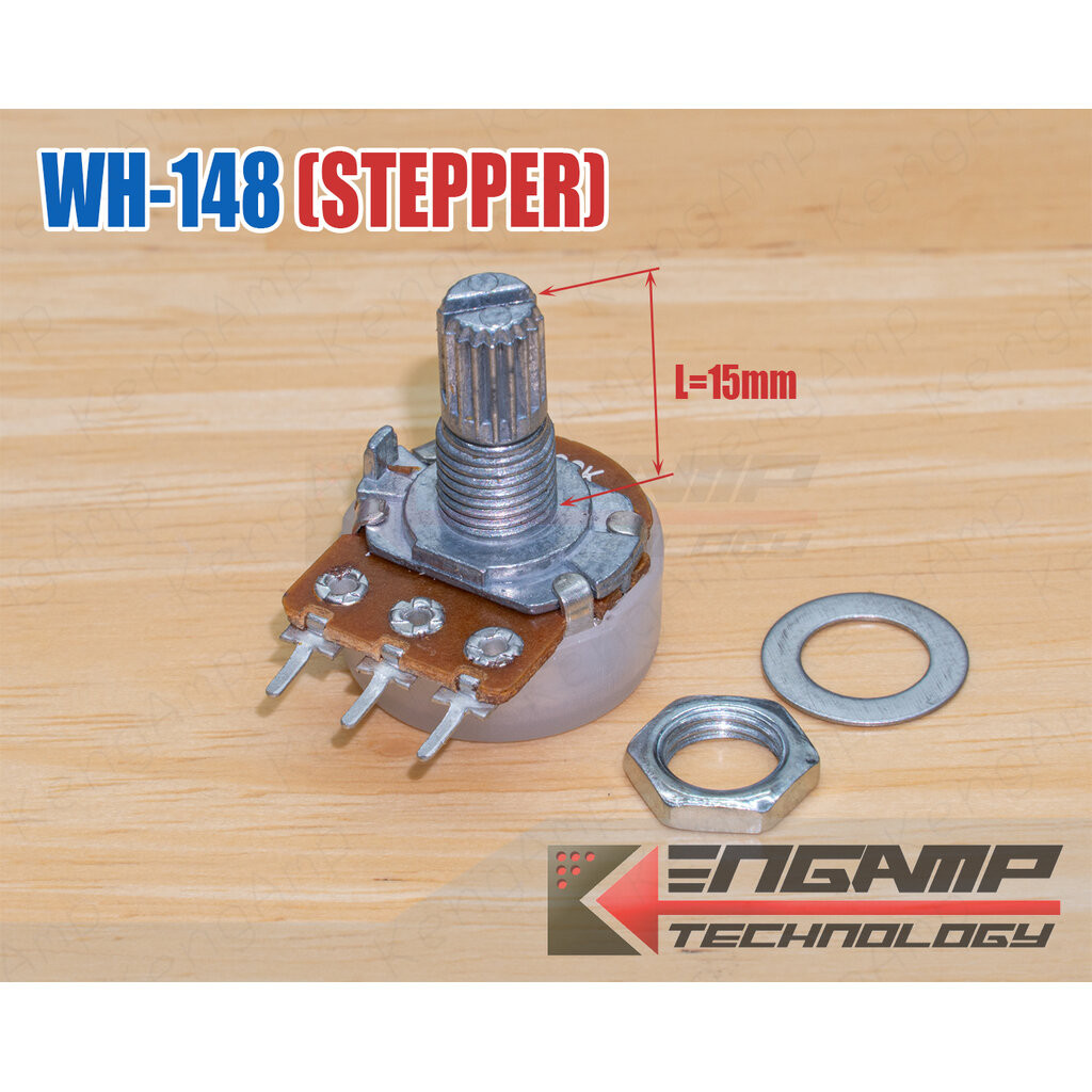 (1ตัว) [VR] B10K B20K B50K B100K 41C 3ขา WH-148 แกนยาว 15mm มีกันฝุ่น