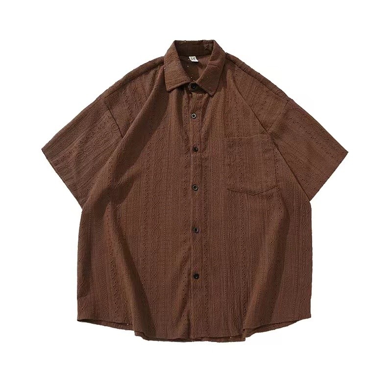 BS |shirt เสื้อเชิ้ต ทรงหลวม สไตล์เกาหลี แฟชั่นฤดูร้อน การออกแบบแกะสลักกลวง เสื้อเชิ้ตใส่สบาย แฟชั่นชาย จัดส่งที่รวดเร็ว - รูปที่ 6