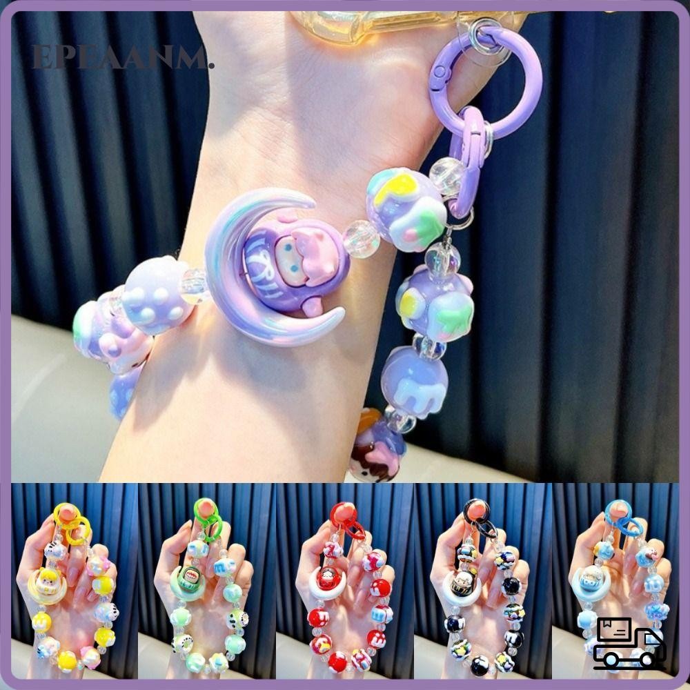 อีเปีย กระเป๋าจี้พวงกุญแจ,สายคล้องโทรศัพท์มือถือที่มีสีสันลูกปัด,ของขวัญดวงจันทร์มือวาดลูกปัดโทรศัพท์เชือกเส้นเล็ก