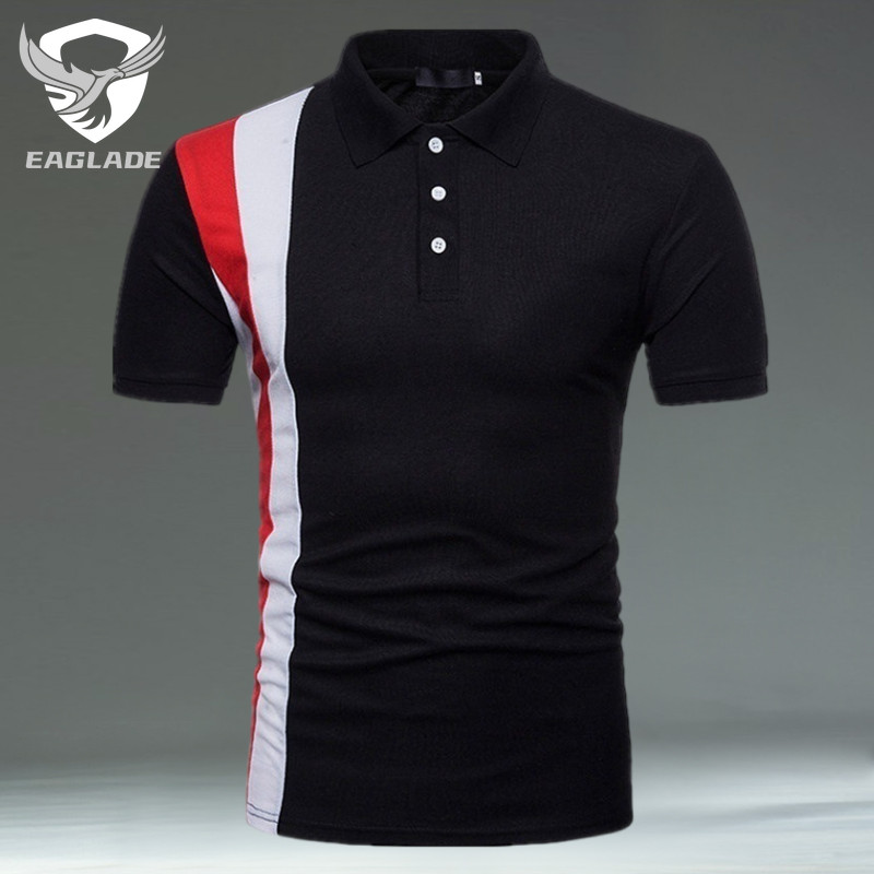 EAGLADE เสื้อยืดโปโลผู้ชายคอปกสําหรับผู้ชายระบายอากาศ Q47 สีดํา K11