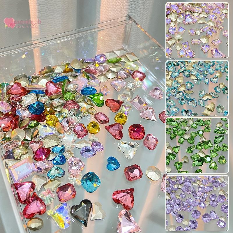 RENBG 20 ชิ้นขนาดที่แตกต่างกันรูปร่างเล็บ Rhinestones 3D แก้วคริสตัลเพชรรักบิดเบี้ยวหัวใจ Super Shiny Charms อัญมณีหิน D TH