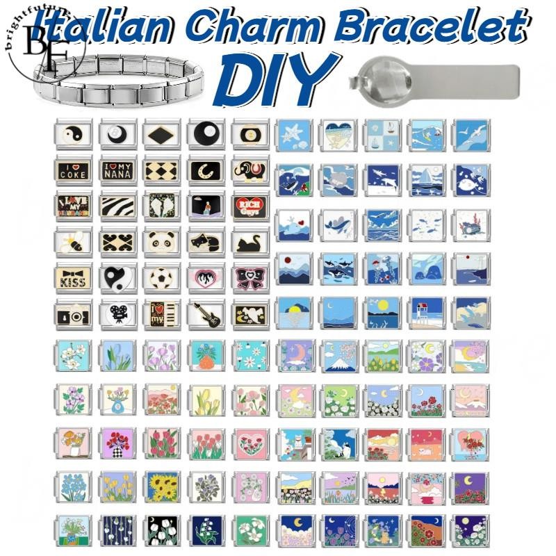 Hot Ocean ดอกไม้อิตาเลี่ยน Charm สร้อยข้อมือ Fit 9 มม. สแตนเลส DIY เครื่องประดับ อุปกรณ์เสริม Retro บุคลิกภาพโมดูลสร้อยข้อมือ