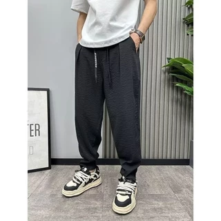 กางเกงฮาเร็มผ้าไหมน้ำแข็งสำหรับผู้ชาย ขนาดใหญ่ สวมใส่สบาย เหมาะสำหรับภูมิอากาศร้อน