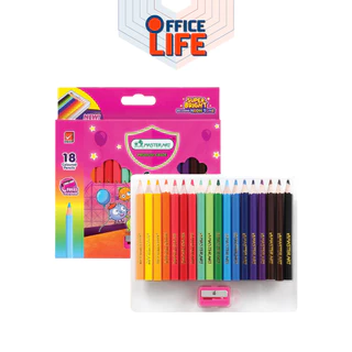 Master Art (มาสเตอร์อาร์ต) ดินสอสีไม้ รุ่น Super Bright และลาย Stitch (สติทช์) แท่งสั้น/ยาว 12–24 สี แถมกบเหลา (1 กล่อง)