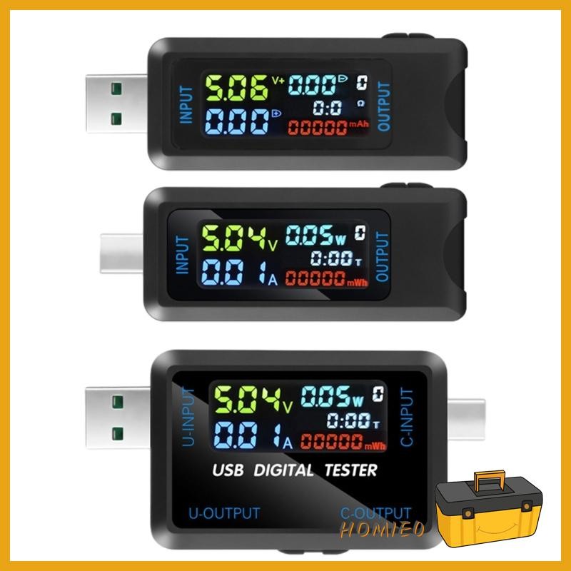 HOMIE0 USB C USB Tester Power Meter มัลติมิเตอร์แบบดิจิตอล 4 5-36V 0-5A เครื่องทดสอบแรงดันไฟฟ้าและกร
