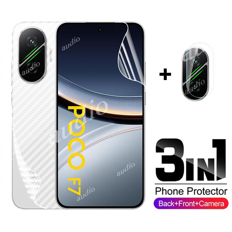 Poco f7 5G 3in1 ด้านหน้าด้านหลังเลนส์Hydrogelฟิล์มสําหรับXiaomi poco f7 POCOF7 5G 2025 สมาร์ทโฟนป้องกันหน้าจอสําหรับPoco f7 POCOF7 POCOF7 5Gกล้องเลนส์Protectorแก้ว