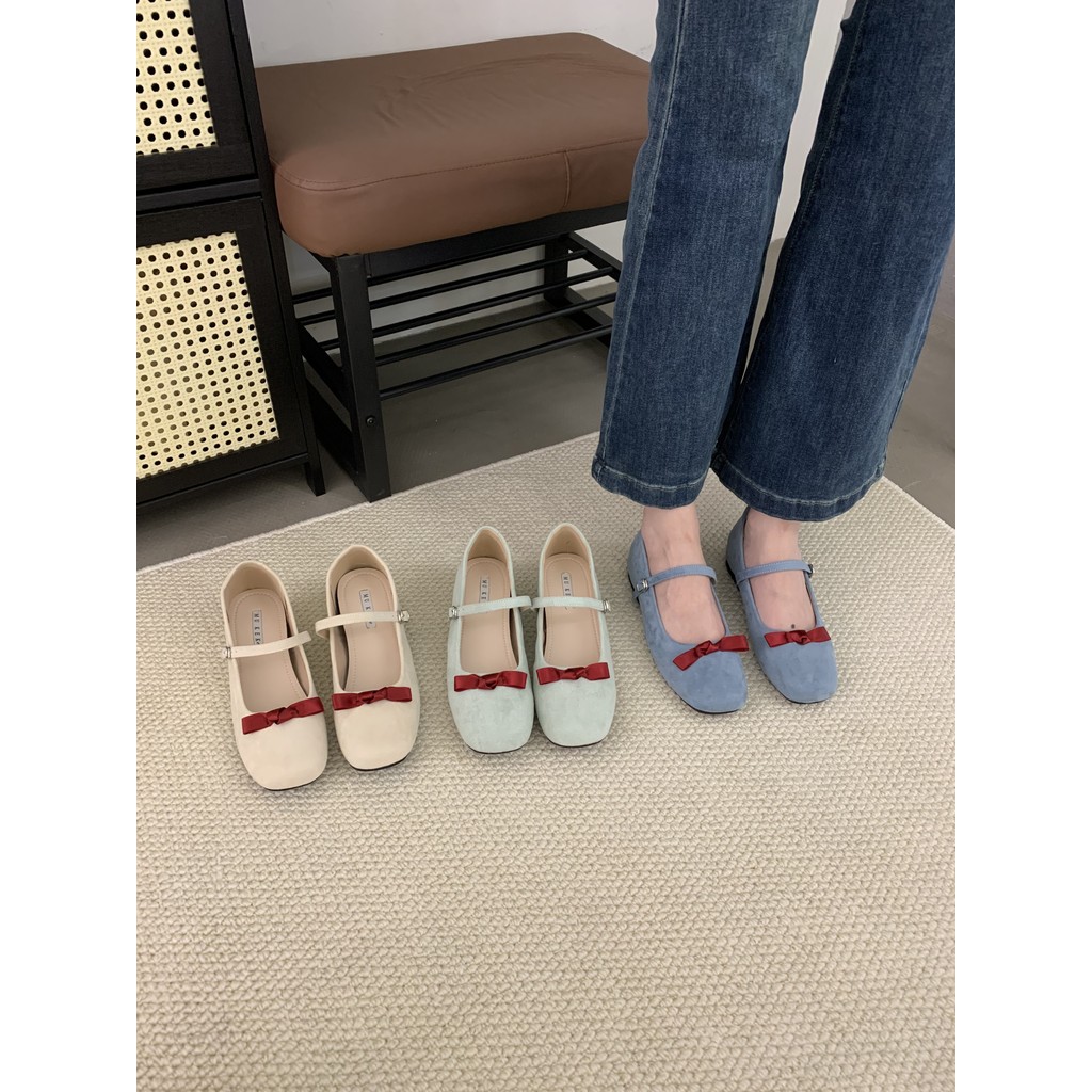 [DIAIRIZ] French Fairy Style Suede Round Toe Shoes Women 2025 Four Seasons New Style Bowknot Commute