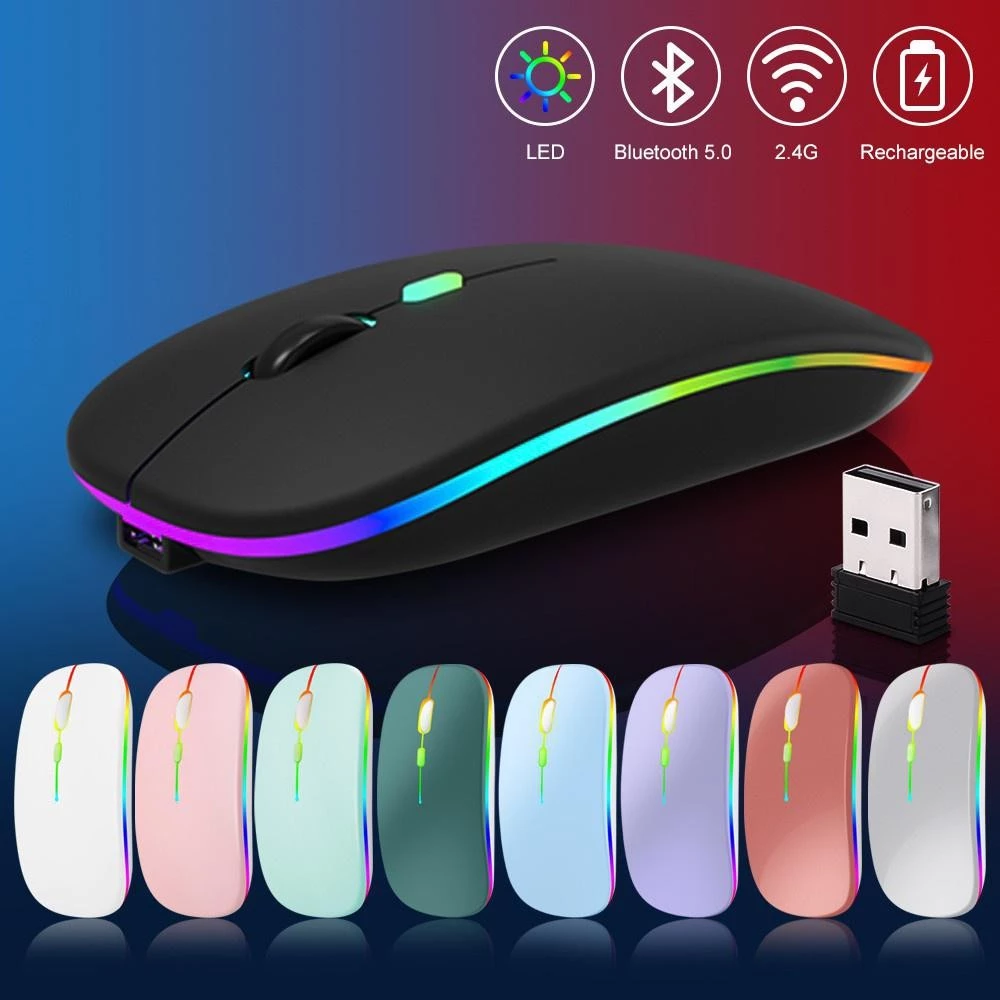 เมาส์ไร้สาย Dual Mode 2.4Ghz USB + Bluetooth มีไฟ LED