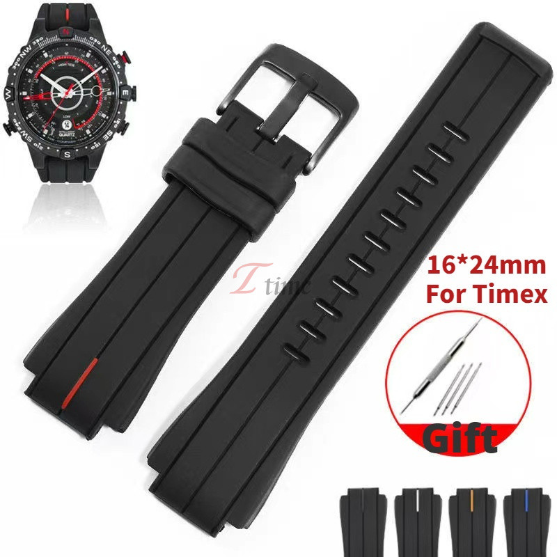 สายนาฬิกาข้อมือ ยางซิลิโคน กันน้ํา 16*24 มม. สําหรับสายนาฬิกา Timex T2N720 T2N721 TW2T76300 16 mm.