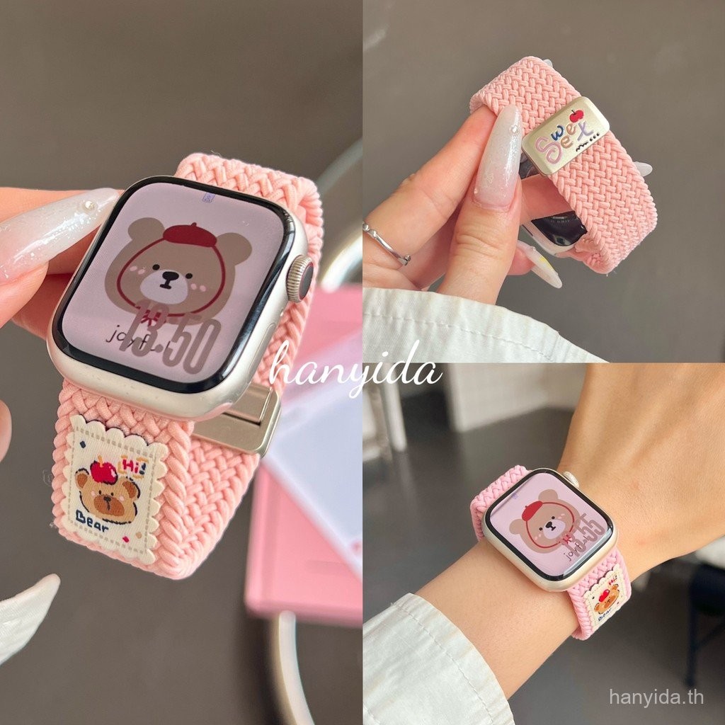 น่ารักการ์ตูนหมีสายรัดข้อมือไนลอนหัวเข็มขัดแม่เหล็กสําหรับ Xiaomi Redmi watch 5 4 Redmi watch3 Active Redmi 5 Active Redmi watch 5 Lite
