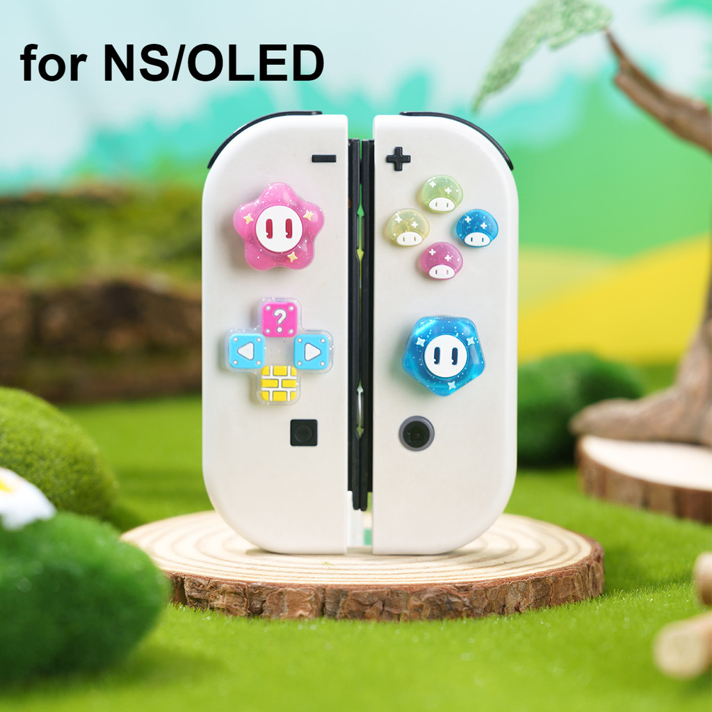 น่ารักสวิทช์ D-Pad ปุ่มหมวกซิลิโคน Thumb Grips ชุด, ABXY ปุ่มสติกเกอร์จอยสติ๊กฝาครอบสําหรับ Nintendo Switch/OLED
