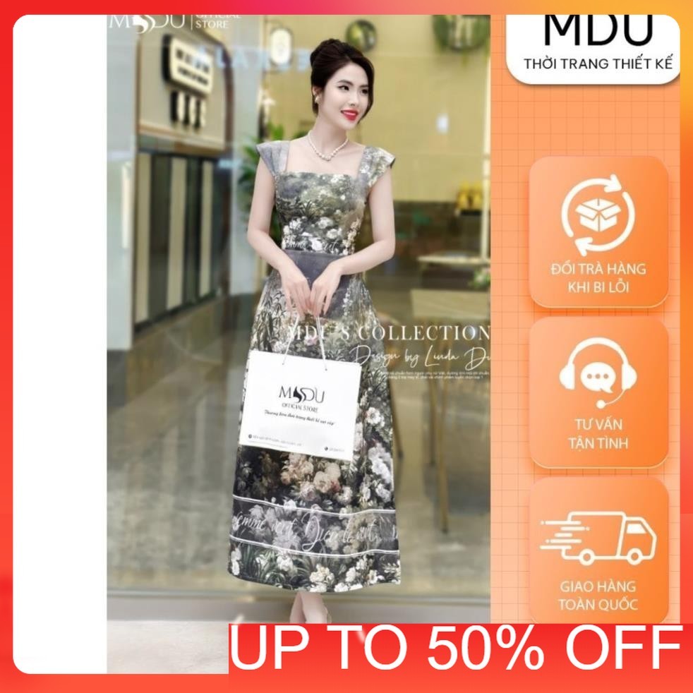 ชุดเดรสมะม่วงอิตาลี MDU4255 ลายดอกไม้แปลกใหม่รูปทรงคอเหลี่ยมประณีตจาก MDU K34-D4-1