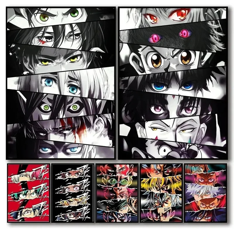 Anime Figure Eyes Poster Aesthetic Hunter X Hunter Attack Titan D-emon Slayer Manga Canvas Painting 