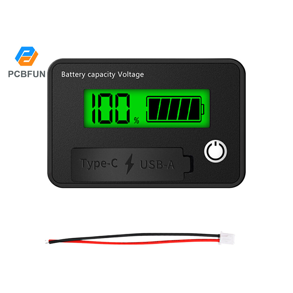 Pcbfun 6140B LCD เครื่องวัดแรงดันไฟฟ้าแบบดิจิตอลแบตเตอรี่กรดแบตเตอรี่ลิเธียมระดับการเชื่อมต่อป้องกัน USB + Tpye-C เอาต์พุต DC 8 ~ 30V