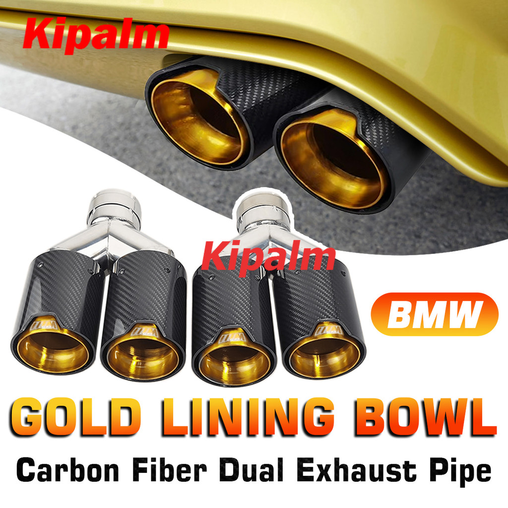 Dual Y สไตล์คาร์บอนไฟเบอร์สแตนเลสสีทอง M เคล็ดลับท่อไอเสียท่อไอเสียเหมาะสําหรับ BMW X4 X5 X6 Series