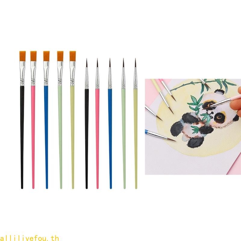 Paint Brush, 10Pcs Round/Flat Tip Paintbrushes Nylon Hair Artist Art Paint Brush