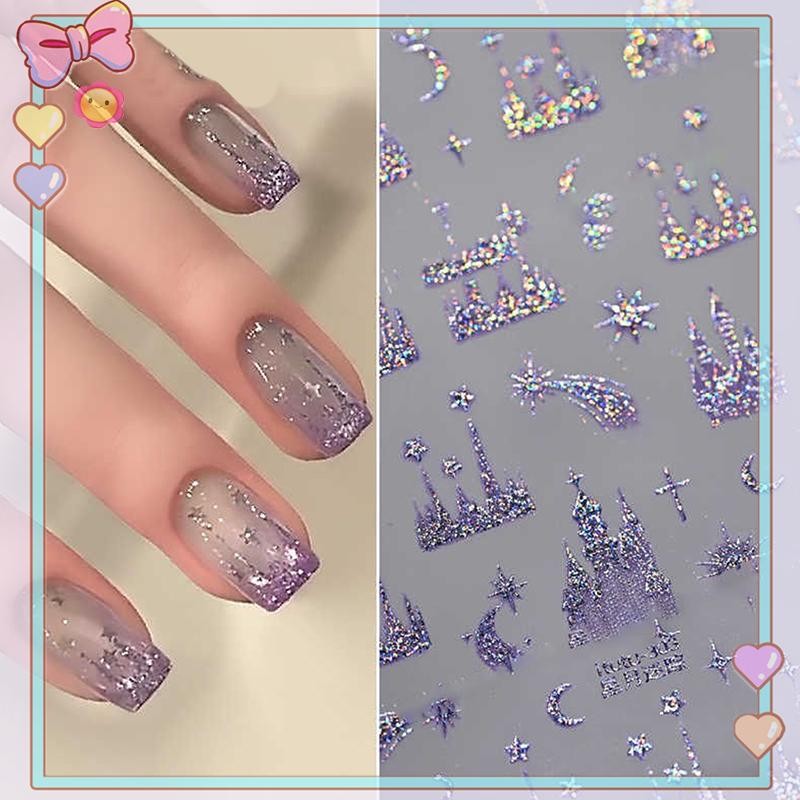 [ความงาม] สติ๊กเกอร์ติดเล็บนูนสีสันสดใส Starry Sky Moon Castle สติ๊กเกอร์ติดเล็บ Diy ตัวเลื่อนการถ่ายโอนแบบมีกาวในตัว {ขาย}