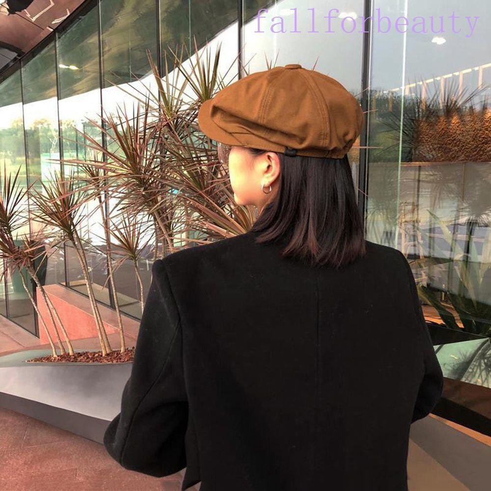 หมวกเบเร่ต์ผู้ชาย FALLFORBEAUTY หมวกข่าวปรับได้ สีพื้น สำหรับผู้หญิงและเด็กผู้หญิง หมวกทรงแปดเหลี่ยม