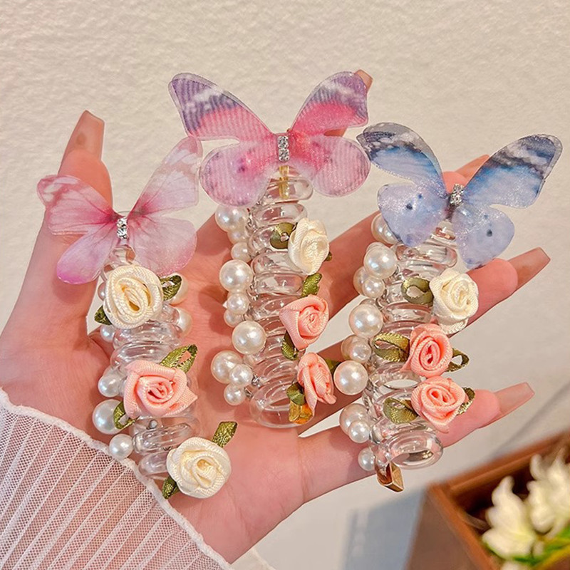 เชือกคาดผมรูปดอกกุหลาบผีเสื้อแสนหวาน เชือกคาดผมหางม้า ผ้าโพกศีรษะเด็กผู้หญิง - รูปที่ 5