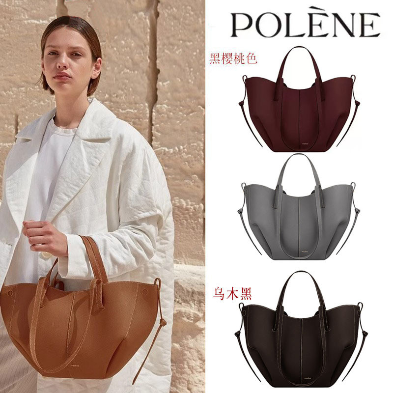 Polene POLEne Wings Bag Cyme Cowhide Bucket Bag Tote Bag หนังแท้แบบพกพา Commuter ความจุขนาดใหญ่