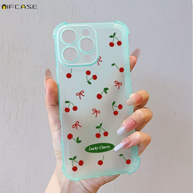 สําหรับ Vivo V50 V40 V30 V29 V27 V25 Pro Lite V50e V27e 5G เคสโทรศัพท์น่ารักสีแดงเชอร์รี่ผลไม้ Bowknot Bow Label Matte Frosted โปร่งแสงกันกระแทกนุ่มกรณีปกหลัง
