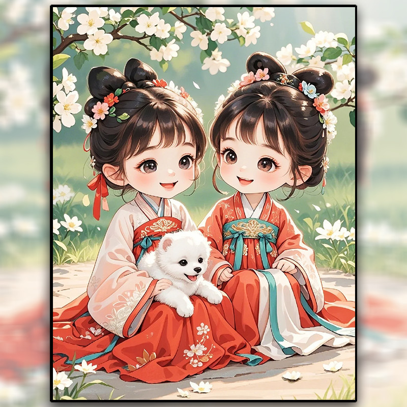 ชุดปักครอสติชโบราณ 2025 ด้ายสไตล์ใหม่เย็บปักถักร้อยสาวน่ารักและลูกสุนัขพิมพ์ปักครอสติสที่ทําด้วยมือเย็บปักถักร้อยทําเองแพคเกจวัสดุ