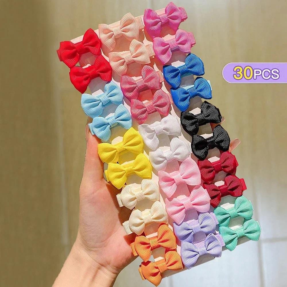 30 ชิ้น/เซ็ตน่ารัก Rainbow 1.5 Mini Bowbots ผ้าคลิปผมโบว์สําหรับสาว Dopamine สี Hairpins Headwear เด็กอุปกรณ์เสริมผม