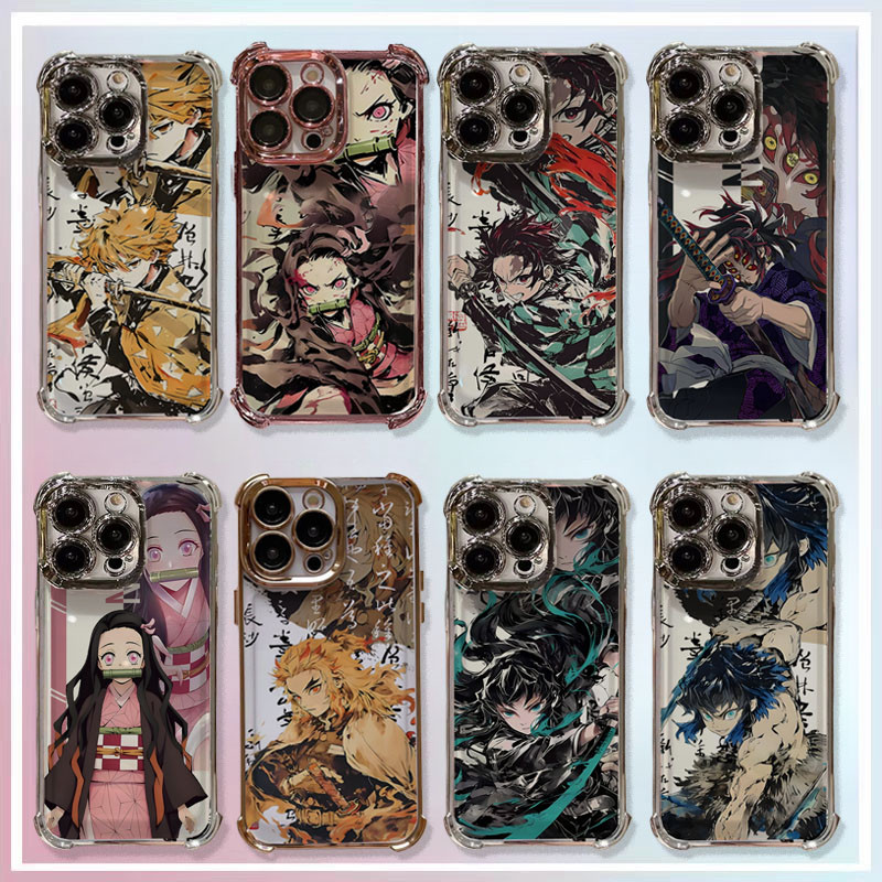 เคสโทรศัพท์สําหรับVIVO V50 V40 LITE Y27 Y03 Y04 Y29 Y28S Y18 Y02S Y36 Y77E T1 Pro Y33T V30 SHELLอะนิเมะDemon Slayerถุงลมนิรภัยคู่ชุบElectroplated