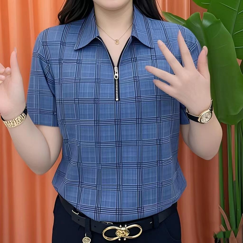 ฤดูร้อนใหม่แฟชั่นผู้ชายและผู้หญิงเสื้อโปโลแขนสั้นลําลองลายสก๊อตอินเทรนด์เสื้อยืดคอปก