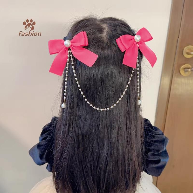 [แฟชั่น] Pearl Bow sel Elegant สีทึบผม Claw เด็กเจ้าหญิง Hairpins แฟชั่นความงามอุปกรณ์เสริมผม {TH}