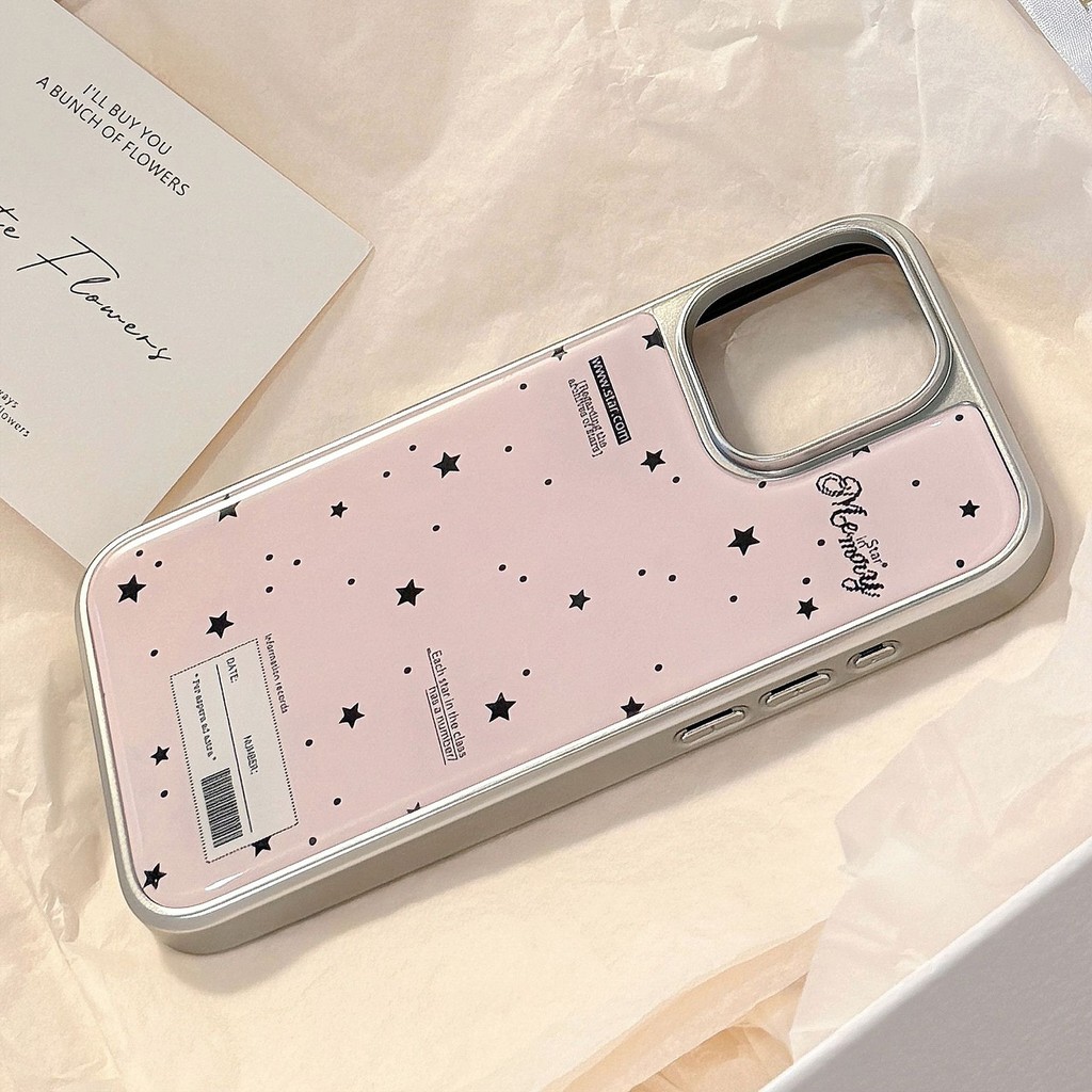 Electroplated เรซิ่นขอบเงินสีดําและสีชมพูดาว TPU สําหรับ apple iphone 12 13 14 15 16pro max plus 11 XR - รูปที่ 6