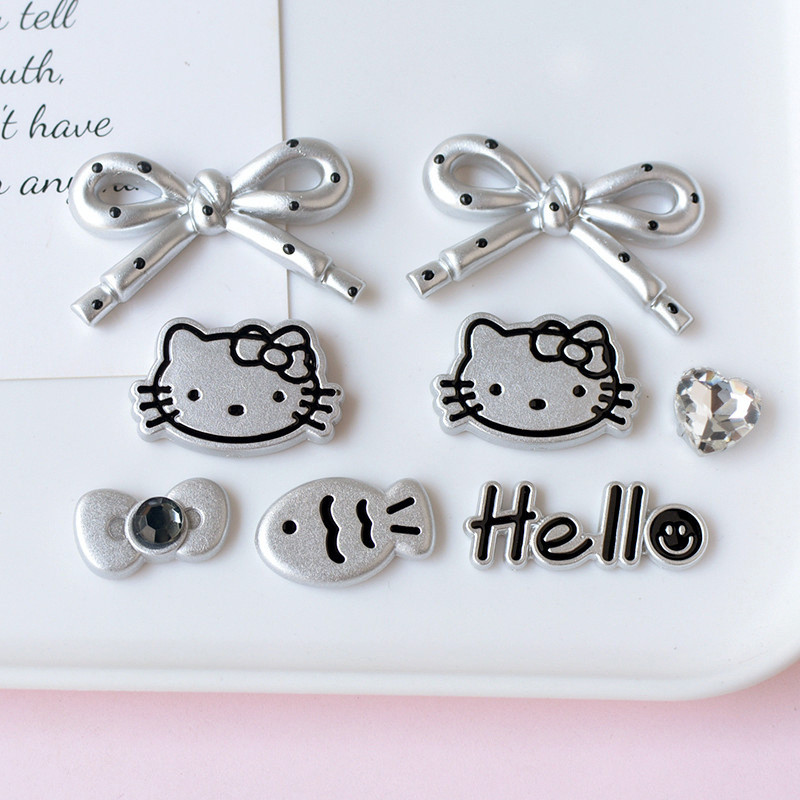 Silver Ribbon KT Cat Cartoon Series Set s DIY Viral Charm Button Fashion Shoes Accessories#