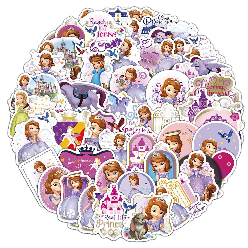 (ที่ได้รับอนุญาต) 50 ชิ้น Sofia the First Disney Cartoon สติ๊กเกอร์ PVC กันน้ํา