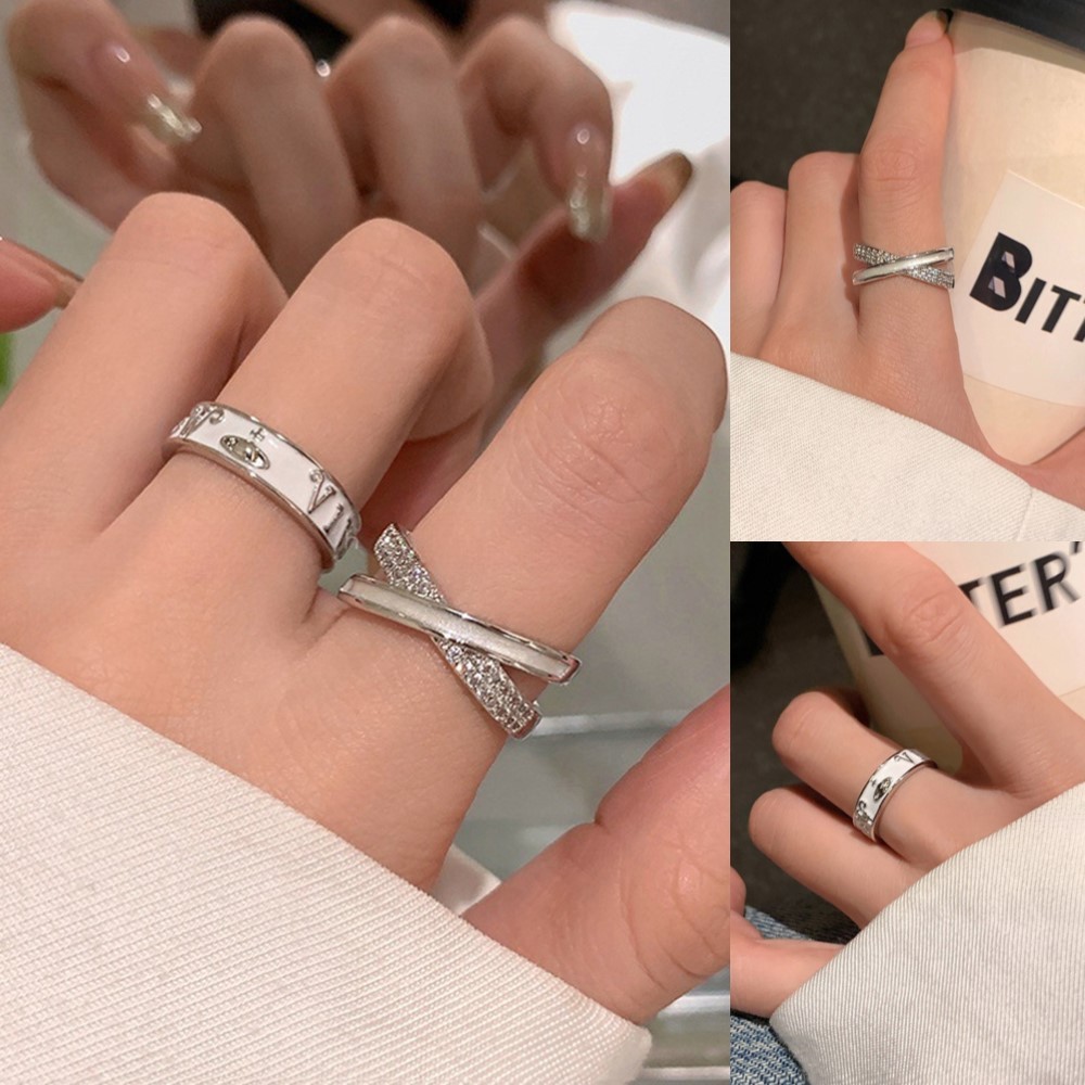 แหวนเปิดตัวอักษรไขว้ประณีตทันสมัยสำหรับเด็กผู้หญิง แหวนนิ้วชี้ปรับขนาดได้ แหวนคู่